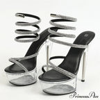 Fashion Design Rhinestone Ankle Snake Twine Platform Sandals High Heels Wedding Banquet Shoes