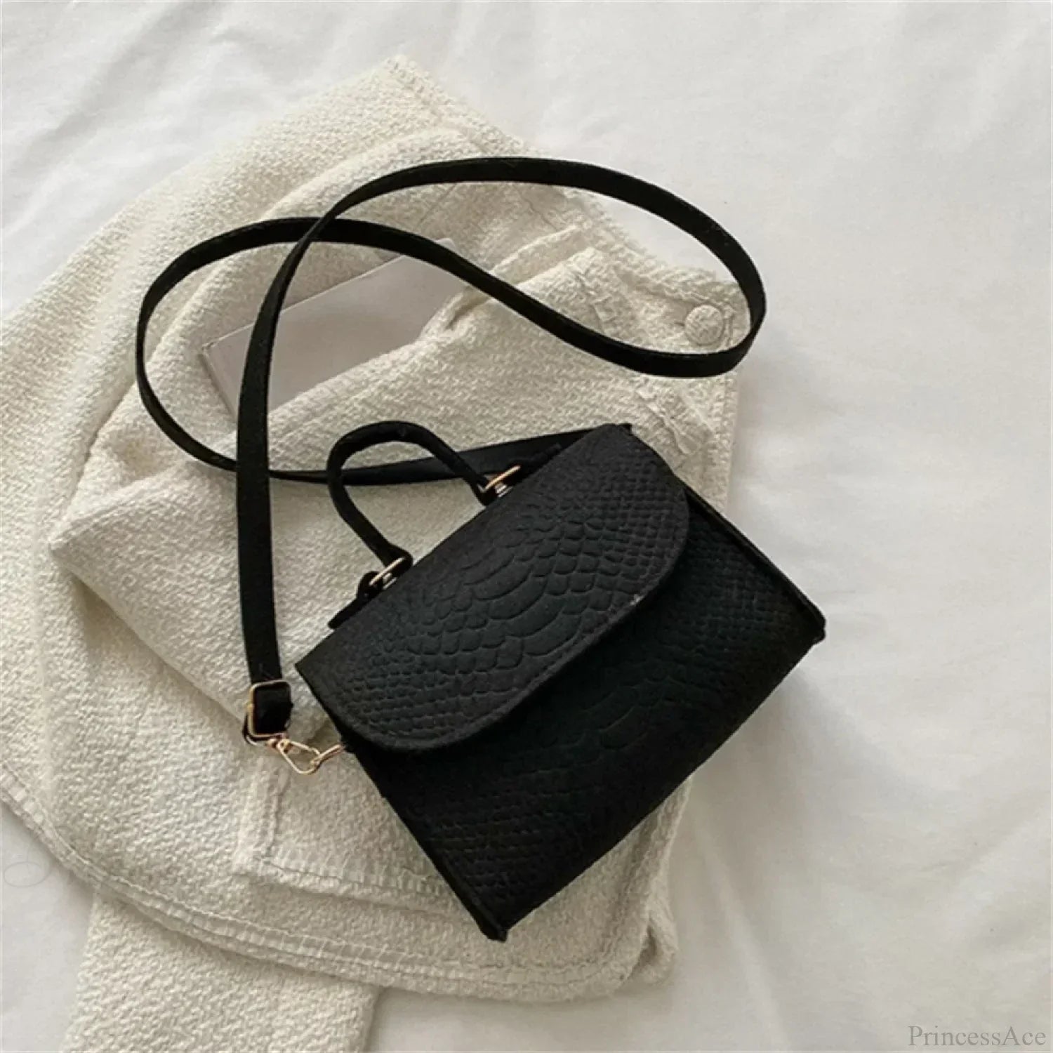 Fashion Felt Crocodile Embossed Crossbody Handbag