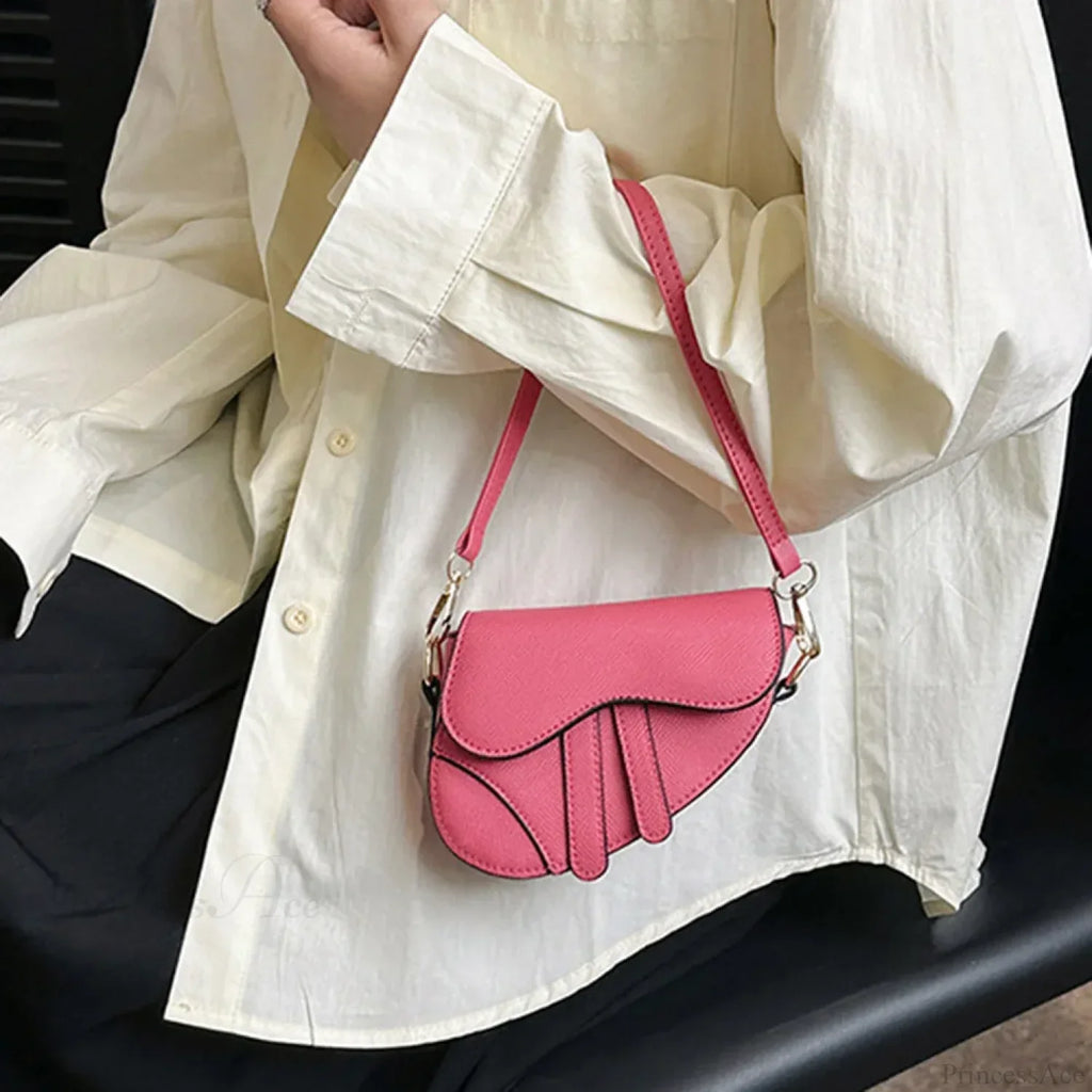 Fashion Mini Handbag Zipper Messenger Saddle Solid Color Bag