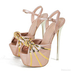 Fashion Pleated-Leather Open-Toe Extreme High Heels Stripper Pole-Dance Summer White Platform Sandals High Heel