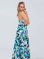 Fashion Print Spaghetti Strap Backless Sweetheart Flowy Cami Floral Dress