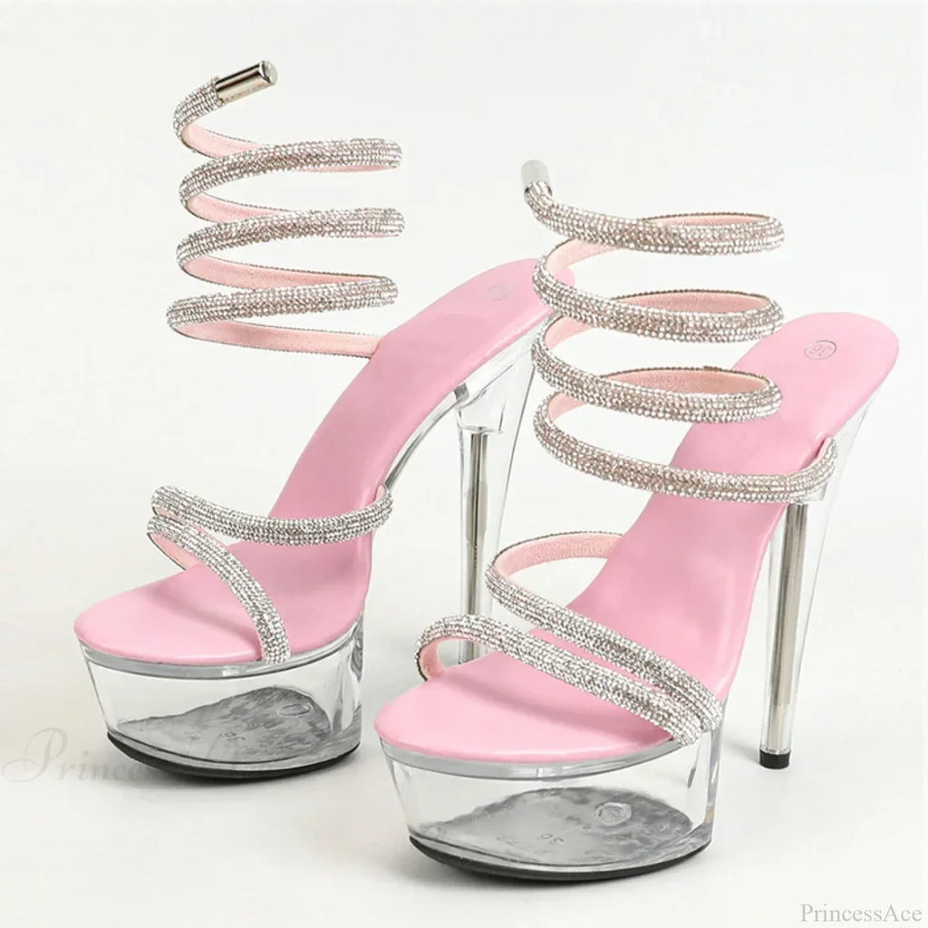 Fashion Rhinestone Ankle Snake Twine Around Transparent Wedding Banquet High Heel