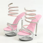 Fashion Rhinestone Ankle Snake Twine Around Transparent Wedding Banquet High Heel