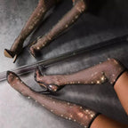 Fashion Rhinestone Fishnet Mesh Women Pumps High-Heels Socks Over-The-Knee Boots Pointed-Toe Slip-on High Heel