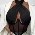 Fashion Sexy Hollow Tie-Up Halter Backless See-Through Mesh Stylish Elegant Trendy Crop Top