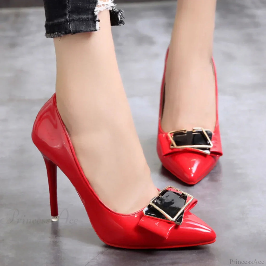 Fashion Sexy Pointed Toe Shallow Mouth Red Bottom High Heels Office Black Heels Plus Size High Heel