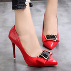 Fashion Sexy Pointed Toe Shallow Mouth Red Bottom High Heels Office Black Heels Plus Size High Heel