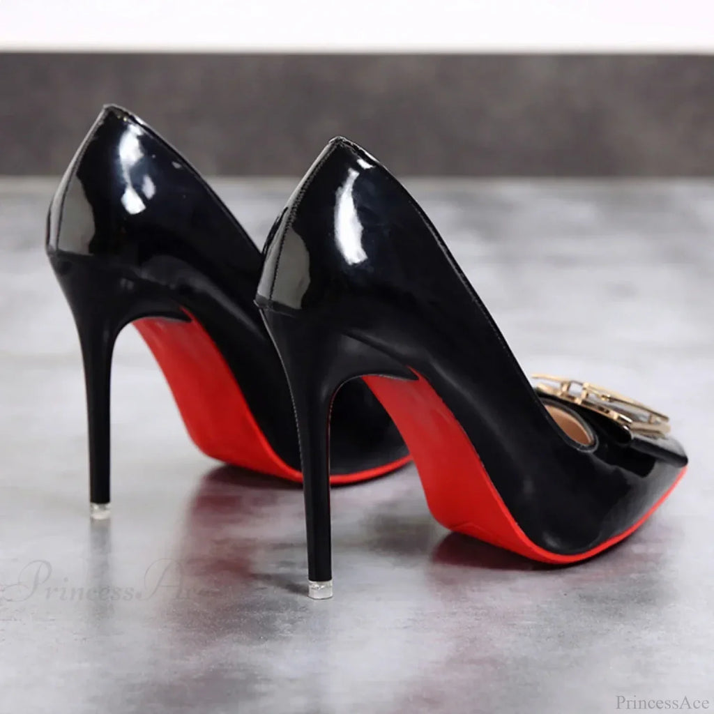 Fashion Sexy Pointed Toe Shallow Mouth Red Bottom High Heels Office Black Heels Plus Size High Heel