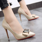 Fashion Sexy Pointed Toe Shallow Mouth Red Bottom High Heels Office Black Heels Plus Size High Heel