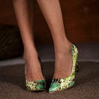 Fashion Snake Printed Leather Pumps Stiletto Pointed Toe 10CM High Heel Party Dress Shoes High Heel