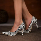 Fashion Snake Printed Leather Pumps Stiletto Pointed Toe 10CM High Heel Party Dress Shoes High Heel