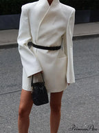 Fashion Solid Stand Collar Loose Long Shoulder Pads Full Sleeves Chic Stylish Coat