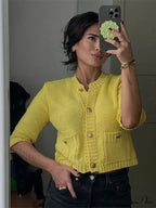 Fashionable Chic Yellow Stylish Cozy Long Sleeve Comfortable Single-breasted Warm Sweater