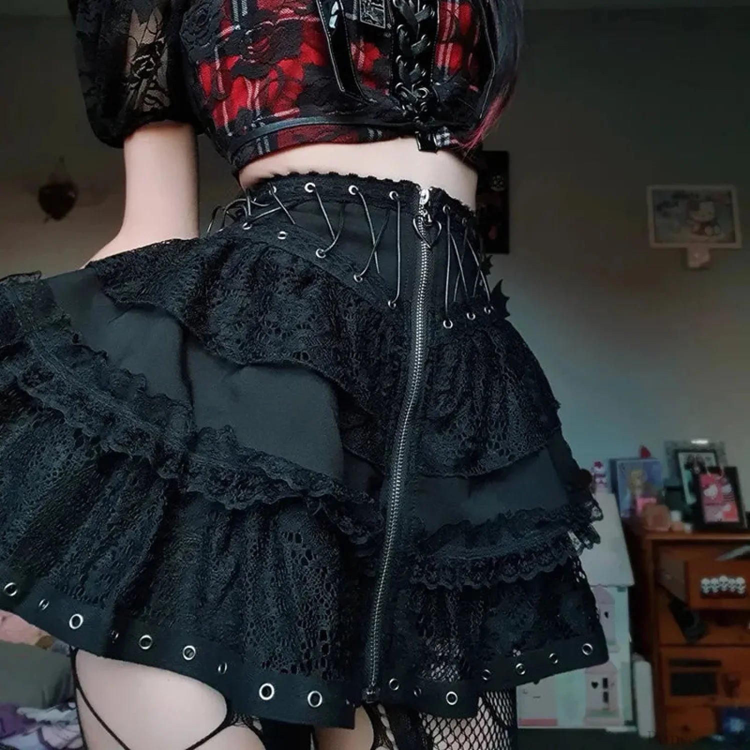 Fastener Front Antique Black Skirt
