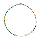 Green Faux Baroque Pearl Enamel Beaded Choker Necklace