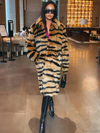 Faux Fur Tiger Striped Loose Overcoat