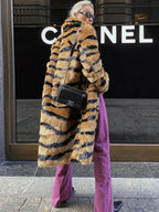 Faux Fur Tiger Striped Loose Overcoat