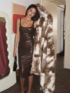 Dark Brown Faux Leather Skinny Strappy Dress