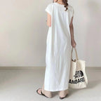 Simple Cotton Short Sleeves Maxi Dress