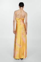 Halter Twist Knot Spaghetti Tie Floral Print Satin Maxi Gown