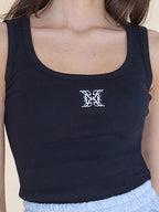 Embroidery ribbed tank tops