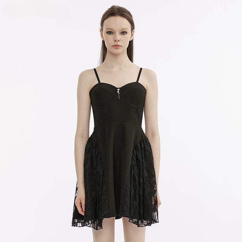 Sweetheart Neck Lace Panel Fit And Flare Gothic Mini Dress