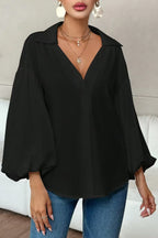 Stylish Polka Dot Print Collared Puff Sleeve Loose Shirt