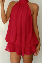 Backless Halter Tie Waist Ruffled Bodycon Mini Dress
