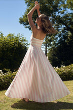 Spaghetti Strap Horizontal Diagonal Stripe A Line Maxi Dress