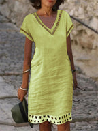 Casual Solid Color Lace Patchwork  Dress