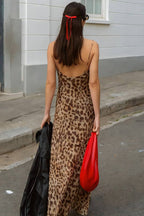 Leopard Print Cowl Neck Spaghetti Strap Column Maxi Dress