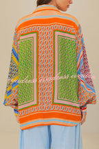 Brazil's Joyful Spirit Colorful Unique Print Balloon Sleeve Button Loose Shirt