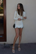 Long Sleeve Ruffled Wave Edge Fitted Mini Dress