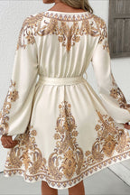 Chic Paisley Print V Neck Ethnic Mini Dress