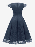 Vintage 1950s Midi Lace Dress for Women - V Neck Cap Sleeve A-line Cocktail Prom Gown - Wedding Guest Wear 2026