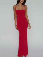 Solid Color Backless Slim Maxi Dress