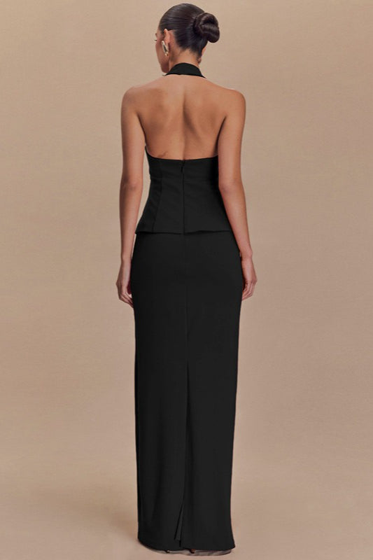 Halter Backless Maxi With Side Slit Dress