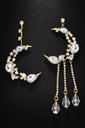 Rhinestone-Embellished Moon and Tassel Drop Earrings