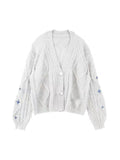 Star Embroidered Print Cable Knit V Neck Cardigan