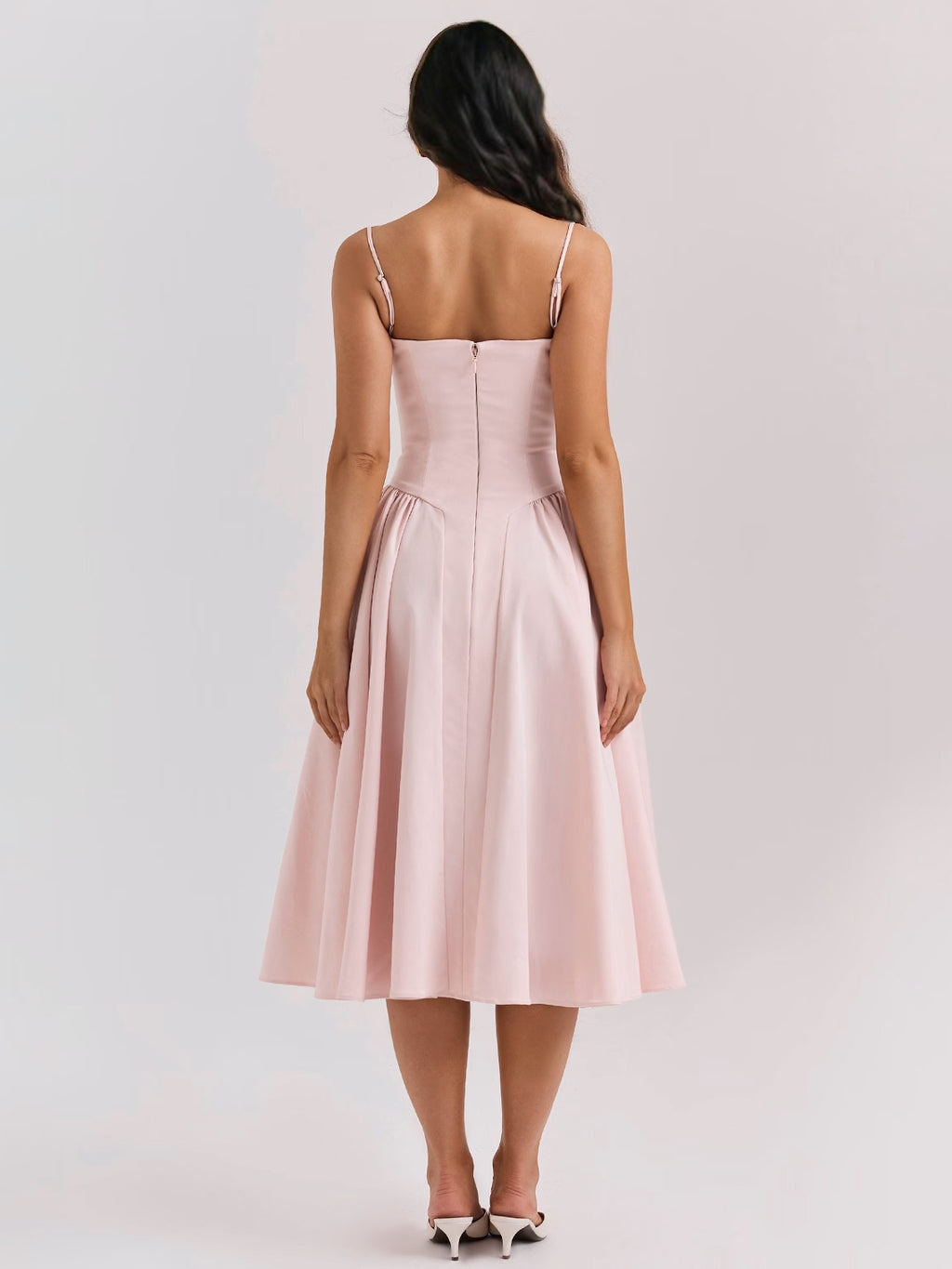 Soft Pink Corset Dress Spaghetti Strap Backless Pleated Cottagecore Midi Dress 2026