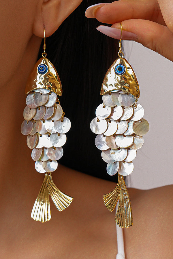 Fish-shaped Shell Tassel Ear Hooks