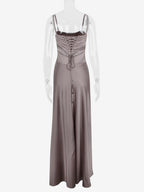 Corest Maxi Dress Adjustable Spaghetti Straps Backless Lace Up Prom Dresses