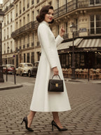 Vintage Stand-Collar A-line Woolen Flared Coat In White For Women 2026