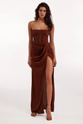 Draped Bustier Maxi Dress with Split