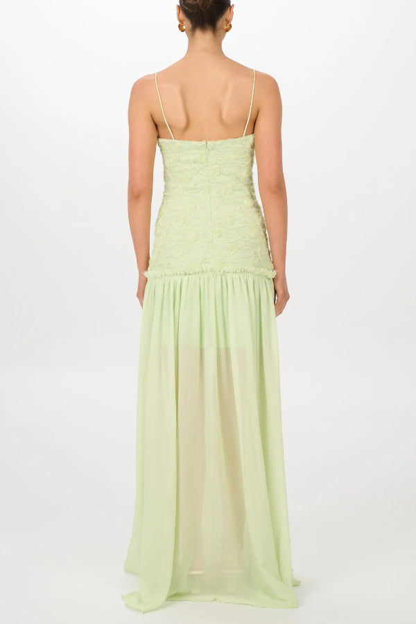 Stylish Three-dimensional Floral Chiffon Patchwork Strapless Elegant Maxi Dress