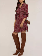 Printed Long Sleeve Mini Shirt Dress