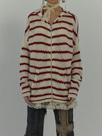 Rabbit Ear Styling Hooded Stripe Cardigan