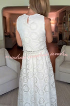 Nice Try Embroidered Crochet Lace Tassle Trim Crop Tank Top