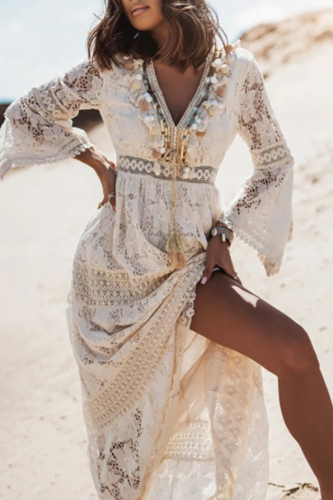 Lace V-Neck Hollow Dress