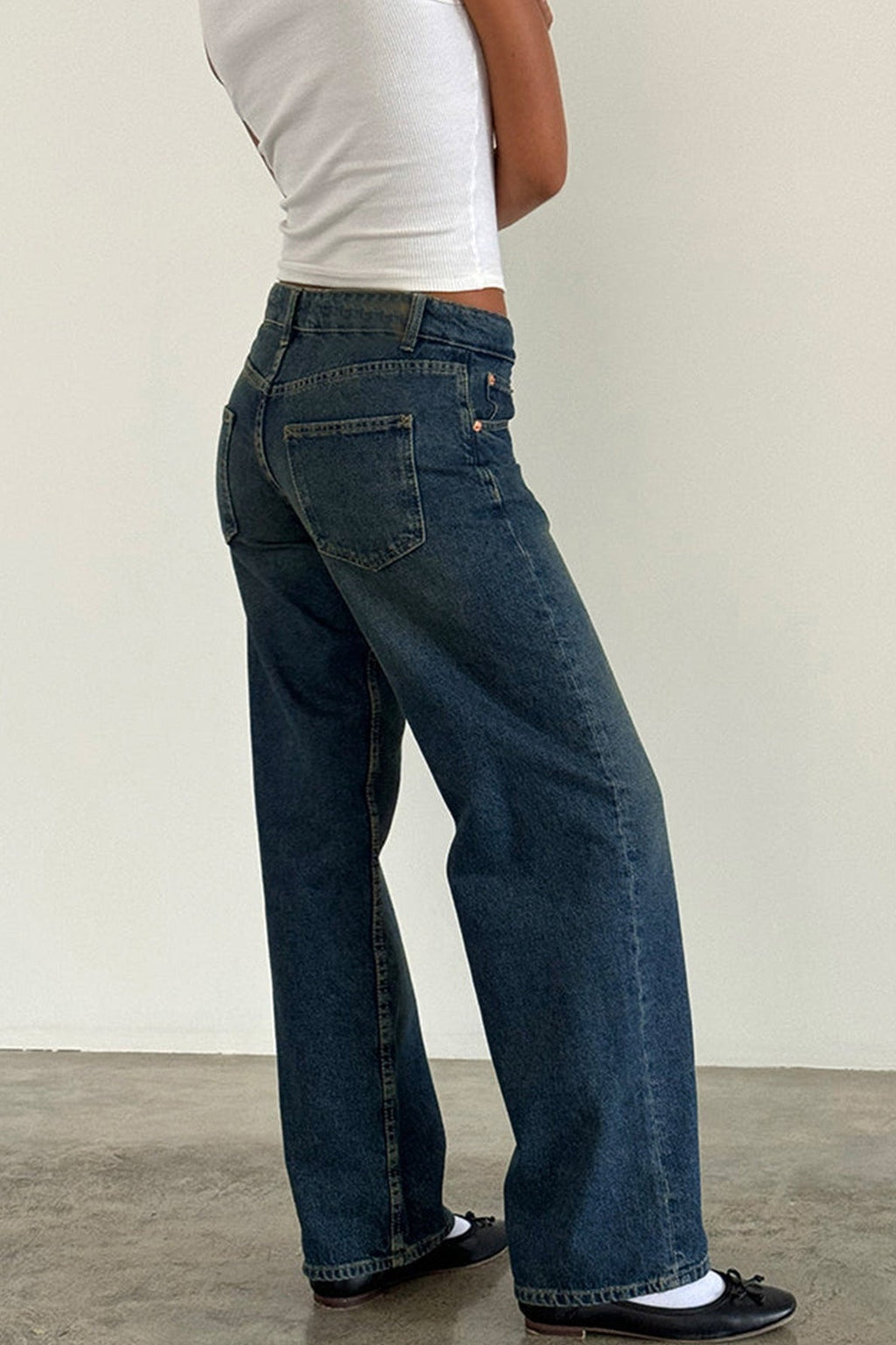 Vintage Washed Stretchy Straight Leg Jeans